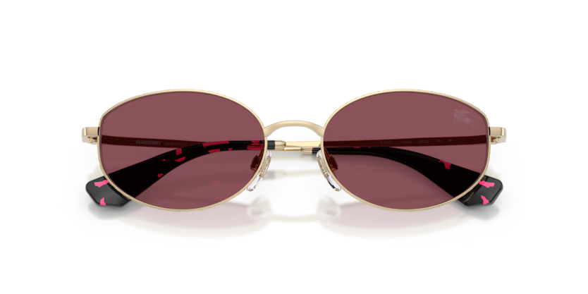 Burberry Metal Check 0BE3169 11095Q Polished Light Gold Luxury Oval Polarized Sunglasses