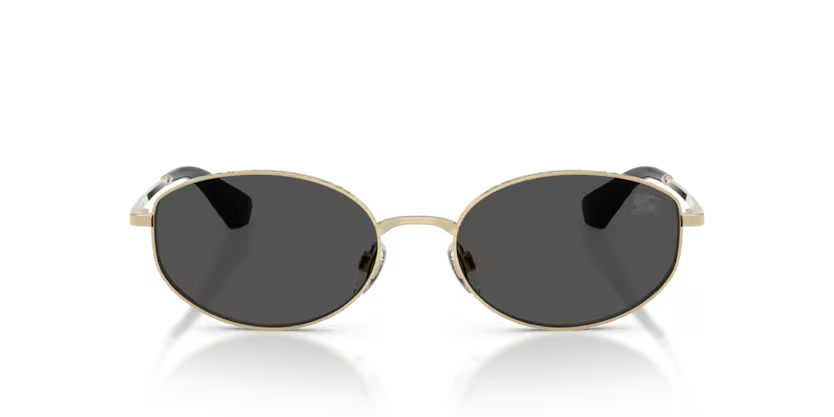 Burberry Metal Check 0BE3169 110987 Polished Light Gold Luxury Oval Dark Grey Sunglasses