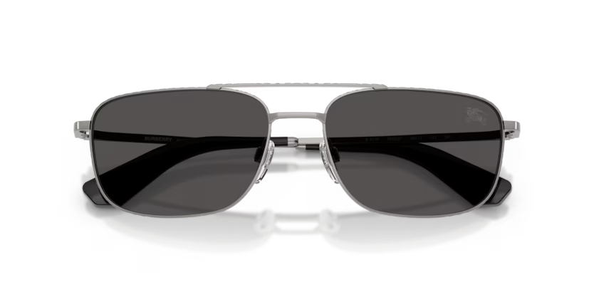 Burberry Metal Check 0BE3170 100387 Polished Gunmetal Luxury Pilot Dark Grey Sunglasses