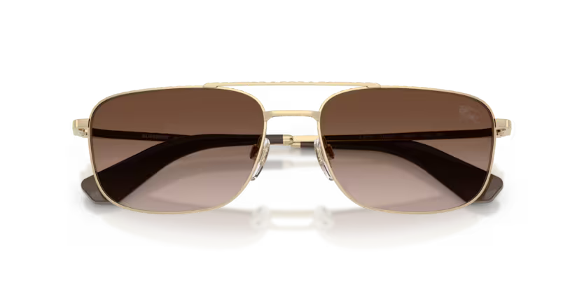 Burberry Metal Check 0BE3170 110913 Polished Light Gold Luxury Pilot Brown Gradient Sunglasses