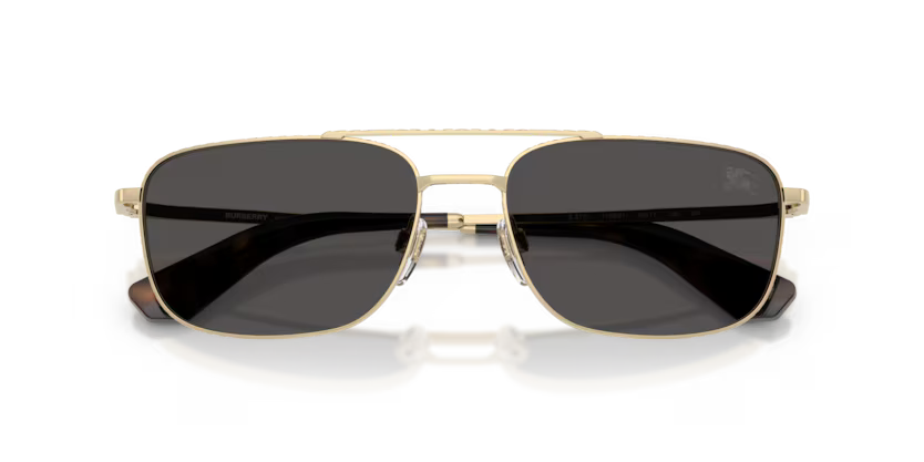 Burberry Metal Check 0BE3170 110987 Polished Light Gold Luxury Pilot Dark Grey Sunglasses