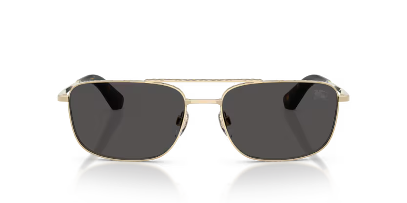 Burberry Metal Check 0BE3170 110987 Polished Light Gold Luxury Pilot Dark Grey Sunglasses