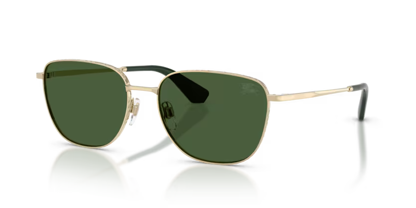 Burberry Metal Check 0BE3171 110971 Polished Light Gold Luxury Square Dark Green Sunglasses