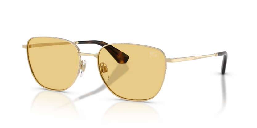 Burberry Metal Check 0BE3171 110985 Polished Light Gold Luxury Square Yellow Lens Sunglasses