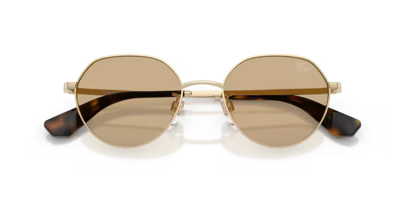 Burberry Metal Check 0BE3173D 110973 Polished Light Gold Luxury Round Dark Brown Sunglasses