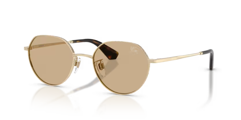 Burberry Metal Check 0BE3173D 110973 Polished Light Gold Luxury Round Dark Brown Sunglasses