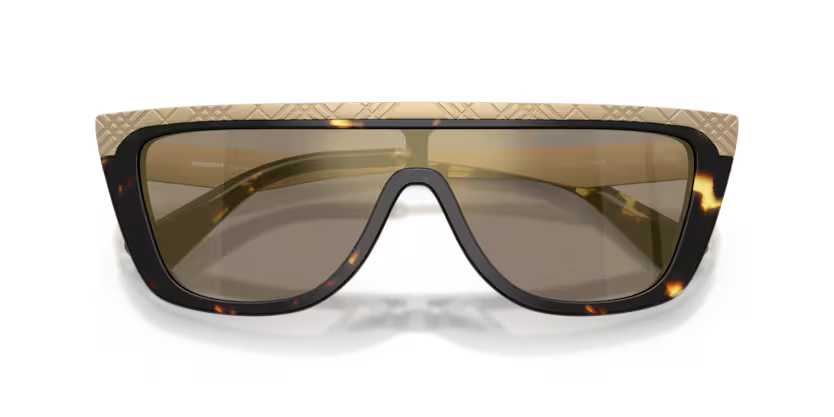 Burberry Spring 2026 Lookbook 0BE3174 13595A Yellow Havana & Matte Light Gold Luxury Rectangle Shield Sunglasses