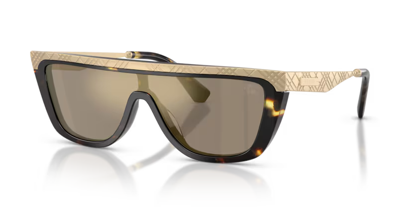 Burberry Spring 2026 Lookbook 0BE3174 13595A Yellow Havana & Matte Light Gold Luxury Rectangle Shield Sunglasses