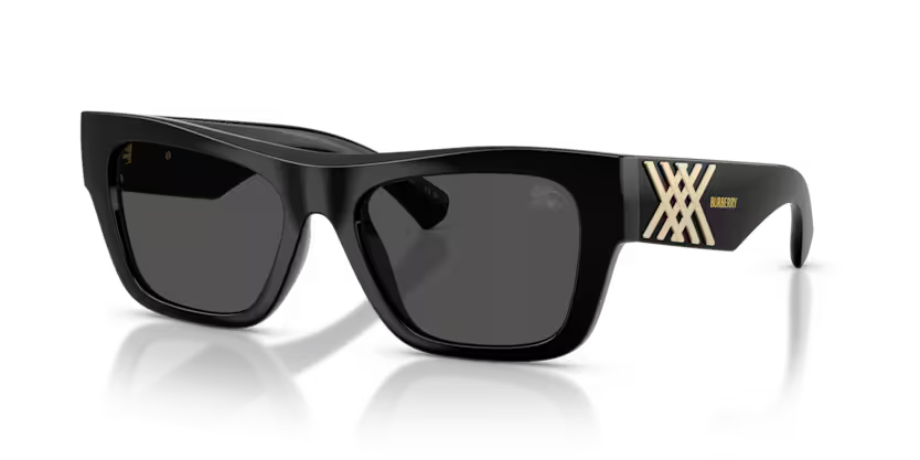 Burberry Heritage 0BE4490U 300187 Polished Black Luxury Rectangle Dark Grey Sunglasses