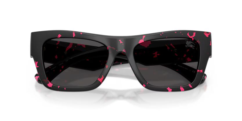 Burberry Heritage 0BE4490U 412687 Polished Fucsia Havana Luxury Rectangle Dark Grey Sunglasses
