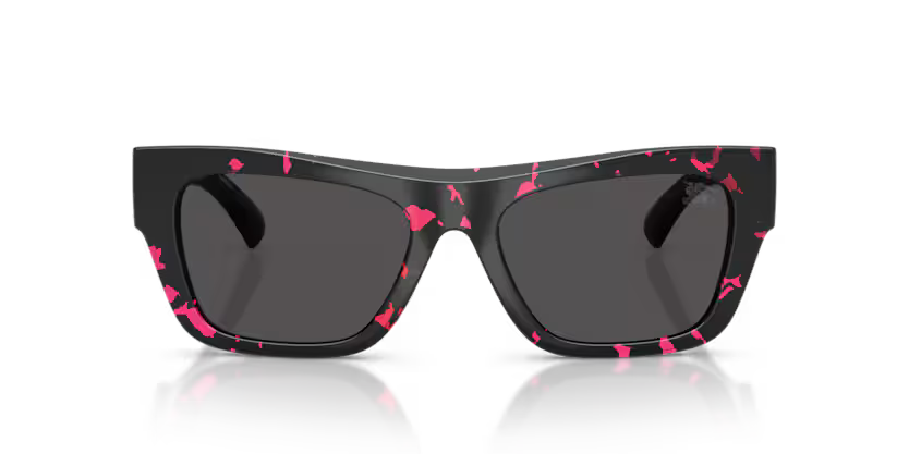 Burberry Heritage 0BE4490U 412687 Polished Fucsia Havana Luxury Rectangle Dark Grey Sunglasses