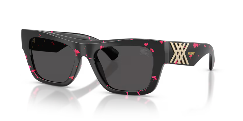 Burberry Heritage 0BE4490U 412687 Polished Fucsia Havana Luxury Rectangle Dark Grey Sunglasses