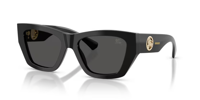 Burberry EKD 0BE4492 300187 Polished Black & Metal Luxury Cat Eye Dark Grey Sunglasses