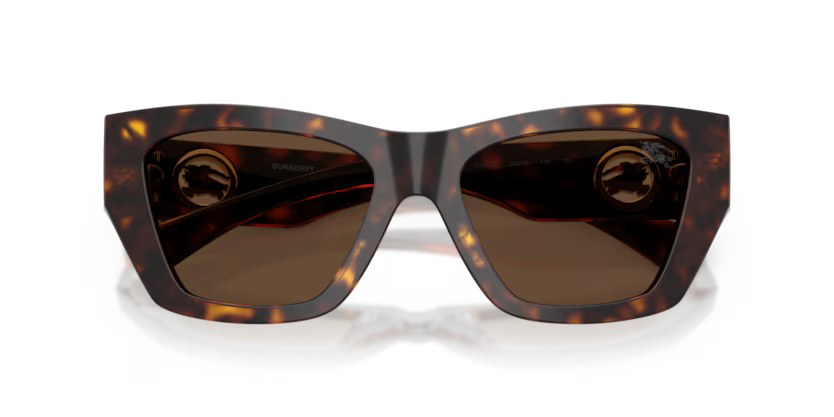 Burberry EKD 0BE4492 300273 Polished Dark Havana & Metal Luxury Cat Eye Dark Brown Sunglasses