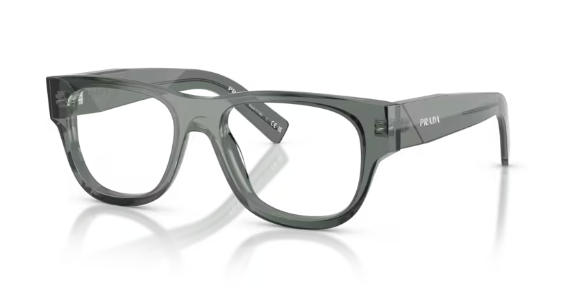 Prada 0PR D08VU 21J1O1 Transparent Grey Acetate Square Optical Eyeglasses Frame