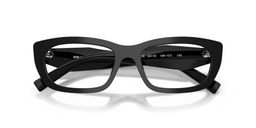 Prada 0PR D09V 16K1O1 Black Acetate Irregular Geometric Optical Eyeglasses Frame