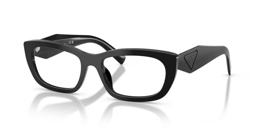 Prada 0PR D09V 16K1O1 Black Acetate Irregular Geometric Optical Eyeglasses Frame
