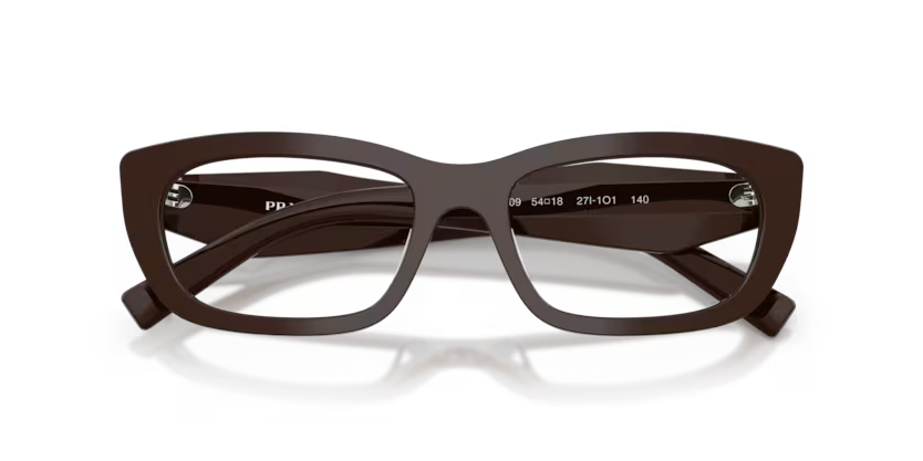 Prada 0PR D09V 27I1O1 Cigar Brown Acetate Irregular Geometric Optical Eyeglasses Frame