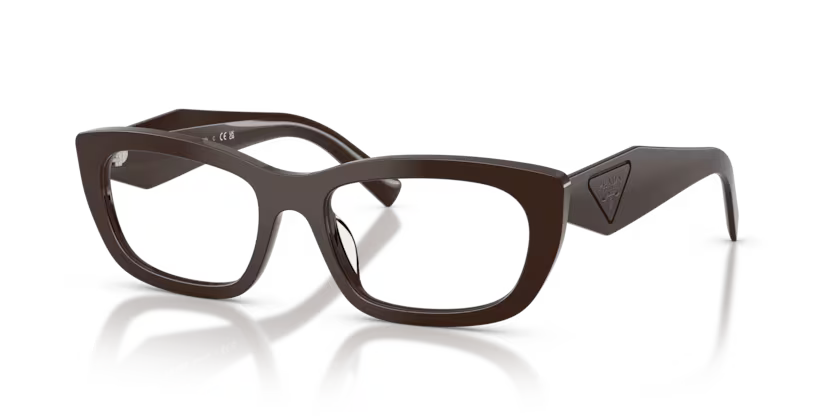 Prada 0PR D09V 27I1O1 Cigar Brown Acetate Irregular Geometric Optical Eyeglasses Frame