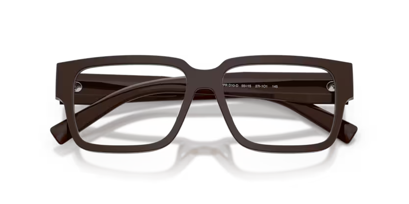 Prada 0PR D10VD 27I1O1 Cigar Brown Acetate Rectangular Optical Eyeglasses Frame