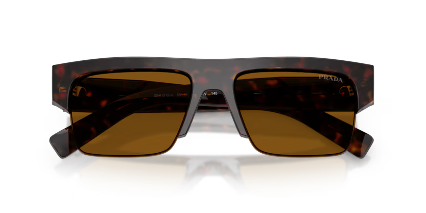 Prada 0PR D12SU 17N20V Root Tortoise Acetate Semi Rim Rectangular Sunglasses with Dark Bronze Bio-Polyamide Lenses