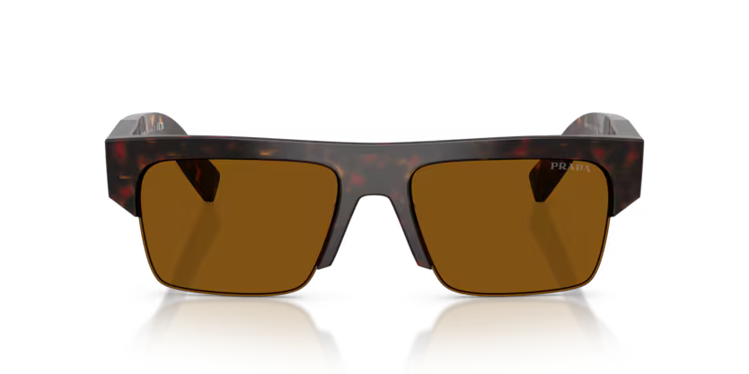 Prada 0PR D12SU 17N20V Root Tortoise Acetate Semi Rim Rectangular Sunglasses with Dark Bronze Bio-Polyamide Lenses