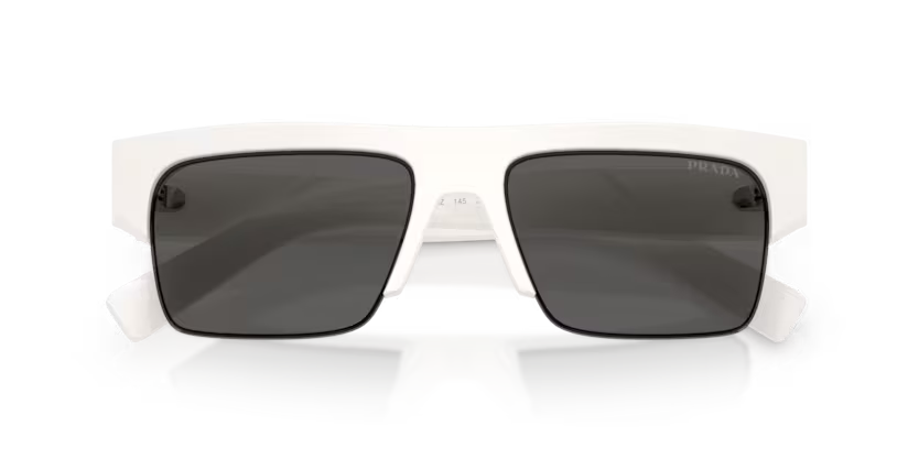 Prada 0PR D12SU 46120Z White Acetate Semi Rim Rectangular Sunglasses with Ardesia Anti-Reflective Bio-Polyamide Lenses