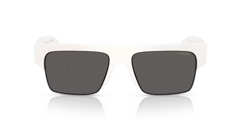 Prada 0PR D12SU 46120Z White Acetate Semi Rim Rectangular Sunglasses with Ardesia Anti-Reflective Bio-Polyamide Lenses