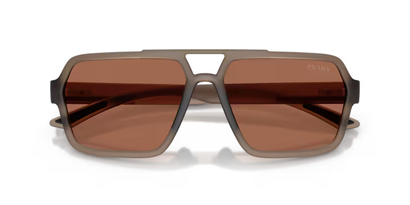 Prada Linea Rossa Lifestyle 0PS A06S 29F50A Matte Transparent Brown Luxury Pilot Brown Tuning Sunglasses