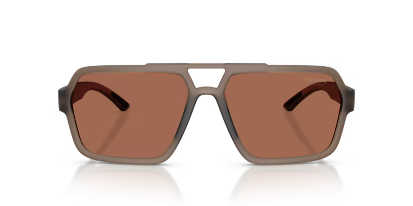 Prada Linea Rossa Lifestyle 0PS A06S 29F50A Matte Transparent Brown Luxury Pilot Brown Tuning Sunglasses
