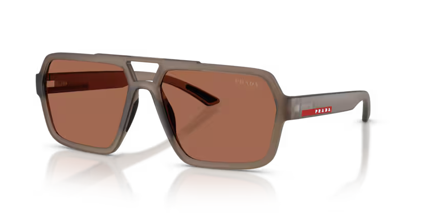 Prada Linea Rossa Lifestyle 0PS A06S 29F50A Matte Transparent Brown Luxury Pilot Brown Tuning Sunglasses