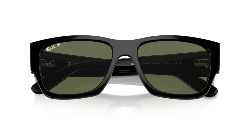 Ray-Ban 0RB0947S 901/58 Black Propionate Rectangular Sunglasses – Green Polarized Crystal Lenses