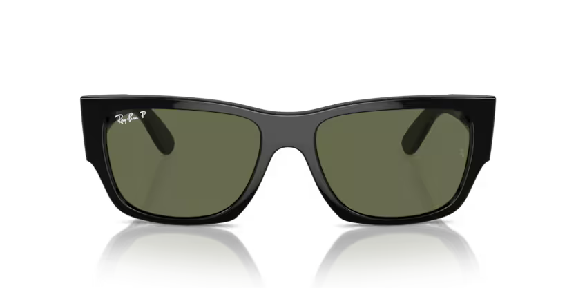 Ray-Ban 0RB0947S 901/58 Black Propionate Rectangular Sunglasses – Green Polarized Crystal Lenses
