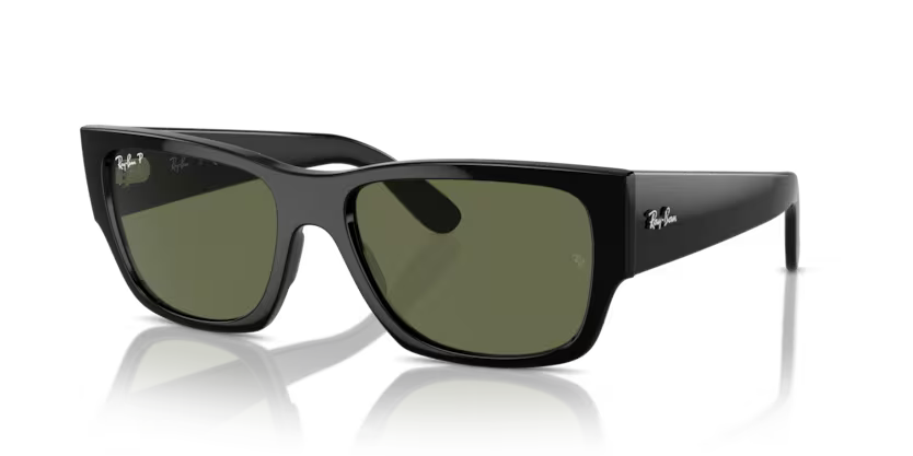 Ray-Ban 0RB0947S 901/58 Black Propionate Rectangular Sunglasses – Green Polarized Crystal Lenses