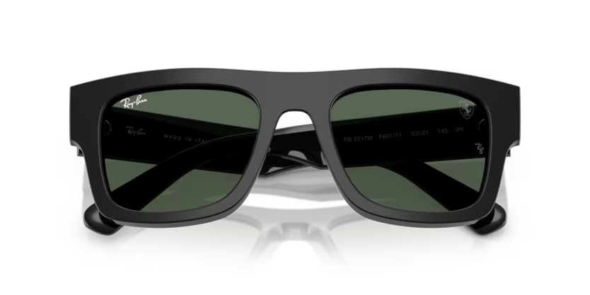 Ray-Ban 0RB2217M F60171 Black Acetate Square Sunglasses – Ferrari Collection – Dark Green Lenses