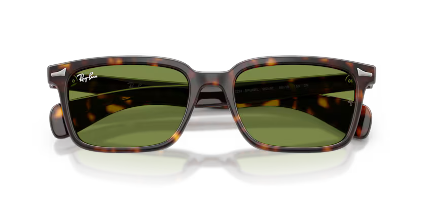 Ray-Ban 0RB2234 Brunel Color 902/4E Polished Havana Propionate Frame with Solid Green Crystal Lenses