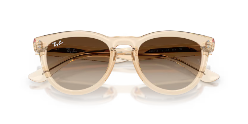 Ray-Ban 0RB2237 Color 690213 Polished Transparent Nude Propionate Frame with Light Brown Gradient Dark Brown Polycarbonate Lenses