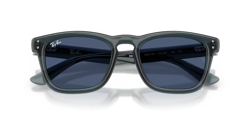 Ray-Ban 0RB2238 Color 689780 Polished Transparent Blue Propionate Frame with Blue Polycarbonate Lenses