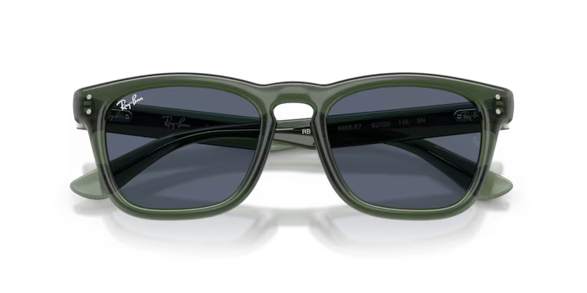 Ray-Ban 0RB2238 Color 689887 Polished Transparent Green Propionate Frame with Dark Grey Polycarbonate Lenses