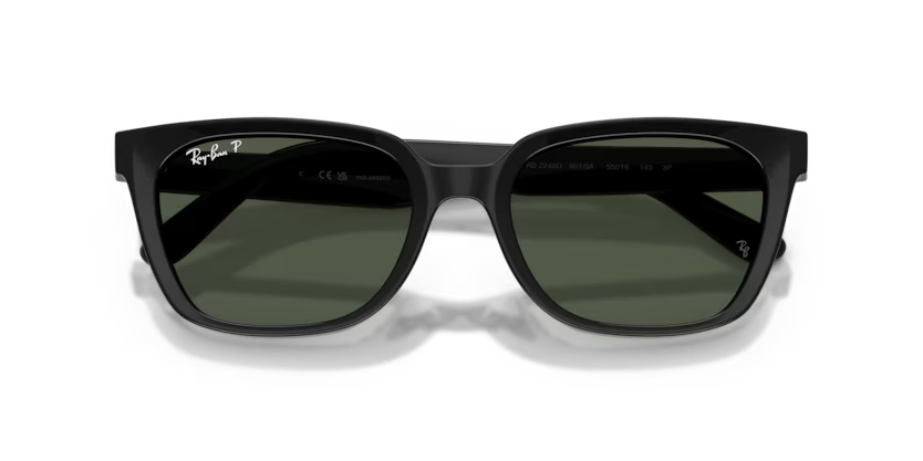 Ray-Ban 0RB2243D Color 9019A Polished Black Acetate Frame with Polarized Dark Green CR39 Lenses