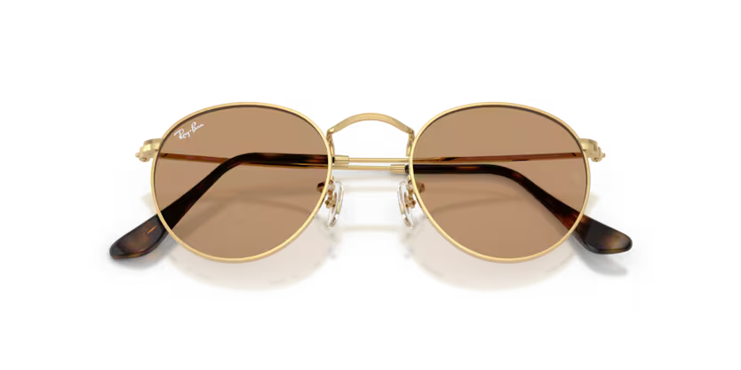 Ray-Ban 0RB3447 Round Metal Color 001/53 Polished Arista Metal Frame with Brown Crystal Lenses