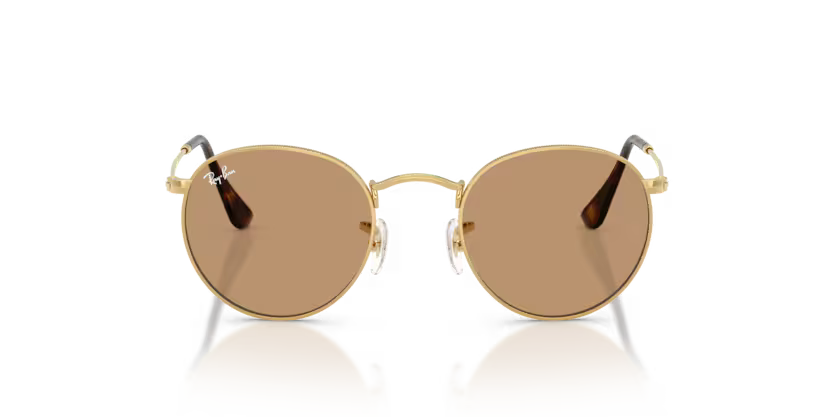Ray-Ban 0RB3447 Round Metal Color 001/53 Polished Arista Metal Frame with Brown Crystal Lenses