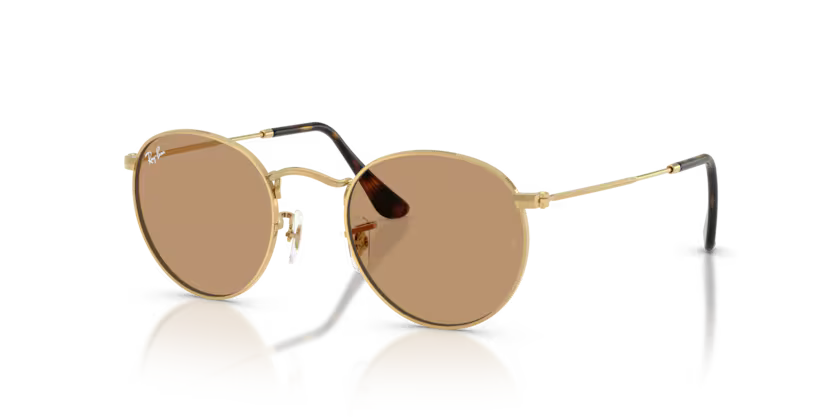Ray-Ban 0RB3447 Round Metal Color 001/53 Polished Arista Metal Frame with Brown Crystal Lenses