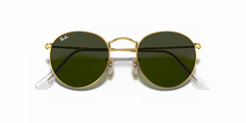 Ray-Ban 0RB3447 Round Metal 001/58 Arista Gold Metal Sunglasses – G-15 Green Polarized Crystal Lenses