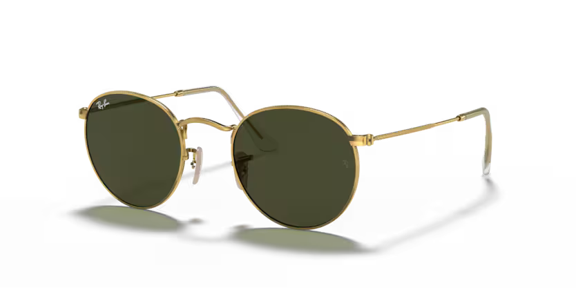 Ray-Ban 0RB3447 Round Metal 001/58 Arista Gold Metal Sunglasses – G-15 Green Polarized Crystal Lenses