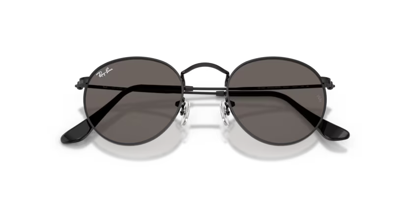 Ray-Ban 0RB3447 Round Metal Color 002/B1 Polished Black Metal Frame with Dark Grey Crystal Lenses