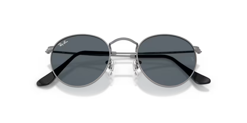 Ray-Ban 0RB3447 Round Metal Color 029/R5 Matte Gunmetal Metal Frame with Blue Crystal Lenses