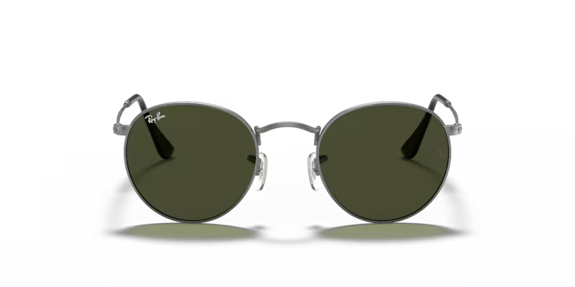 Ray-Ban 0RB3447 Round Metal 029 Gunmetal Metal Sunglasses – G-15 Green Crystal Lenses