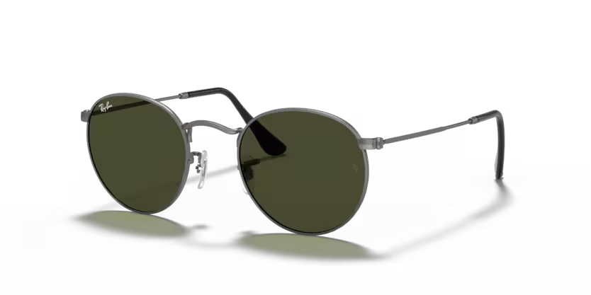 Ray-Ban 0RB3447 Round Metal 029 Gunmetal Metal Sunglasses – G-15 Green Crystal Lenses
