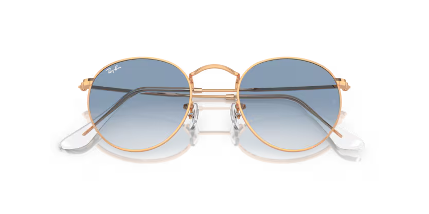 Ray-Ban 0RB3447 Round Metal 92023F Rose Gold Metal Sunglasses – Clear & Blue Gradient Crystal Lenses